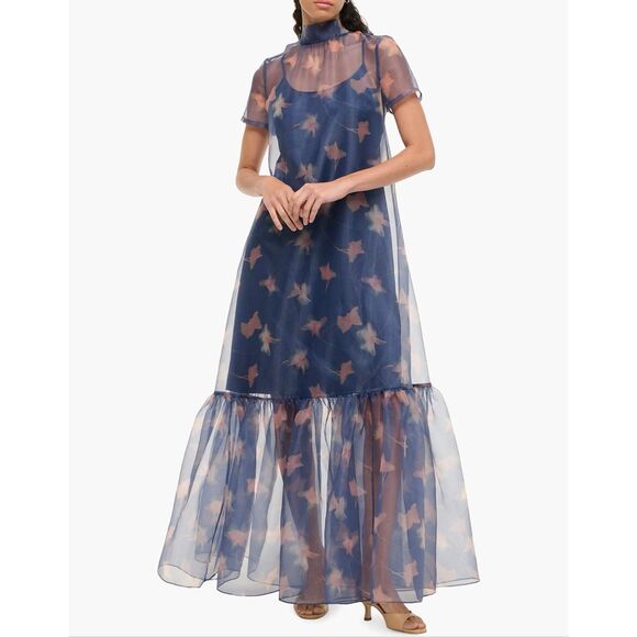 STAUD Dresses & Skirts - STAUD Calluna Ruffled Sheer Floral Organza Gown IN Lapis Floral Size Large $495
